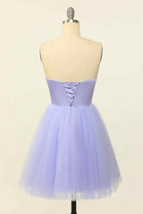 Lilac A-line Strapless Sweetheart Lace-Up Back Mini Corset Homecoming Dress outfit, Party Dresses Short Tight