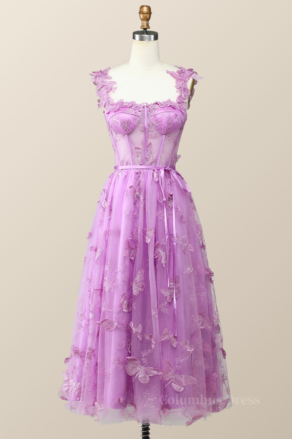 Lilac Butterfly Tulle A-line Midi Corset Homecoming Dress outfit, Wedding Pictures