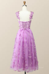 Lilac Butterfly Tulle A-line Midi Corset Homecoming Dress outfit, Country Wedding Dress