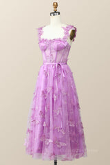 Lilac Butterfly Tulle A-line Midi Corset Homecoming Dress outfit, Bridesmaid Dresses Chicago
