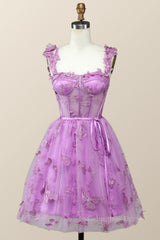 Lilac Butterfly Tulle A-line Short Corset Homecoming Dress outfit, Beauty Dress