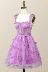 Lilac Butterfly Tulle A-line Short Corset Homecoming Dress outfit, Slip Dress