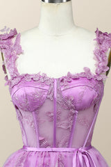 Lilac Butterfly Tulle A-line Short Corset Homecoming Dress outfit, Wedding Guest