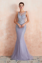 Lilac Fitted Mermaid V-Neck Long Corset Prom Dresses outfit, Formal Dresses Long Sleeved