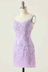 Lilac Sheath Scoop Neck Lace-up Back Applique Mini Corset Homecoming Dress outfit, Formal Dresses Ballgown