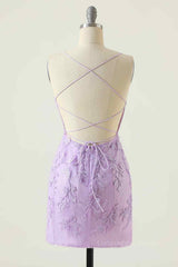 Lilac Sheath Scoop Neck Lace-up Back Applique Mini Corset Homecoming Dress outfit, Formal Dress Ballgown