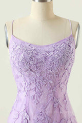 Lilac Sheath Scoop Neck Lace-up Back Applique Mini Corset Homecoming Dress outfit, Formal Dress Party Wear