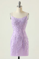 Lilac Tight Short Corset Prom Dress with Appliques Gowns, Lilac Tight Short Prom Dress with Appliques