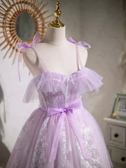 Lovely Spaghetti Strap Tulle Lace Short Corset Prom Dress, Lavender A-Line Party Dress Outfits, Bridesmaid Dress Colors