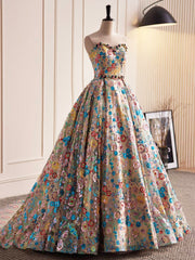 Beautiful Sequins Strapless Long Corset Prom Dress, A-Line Evening Dress Party Dress Outfits, Bridesmaids Dress Trends