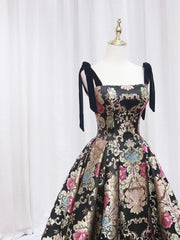 Black Floral Floor Length Corset Prom Dress, A-Line Black Evening Dress outfit, Bridesmaids Dresses On Sale