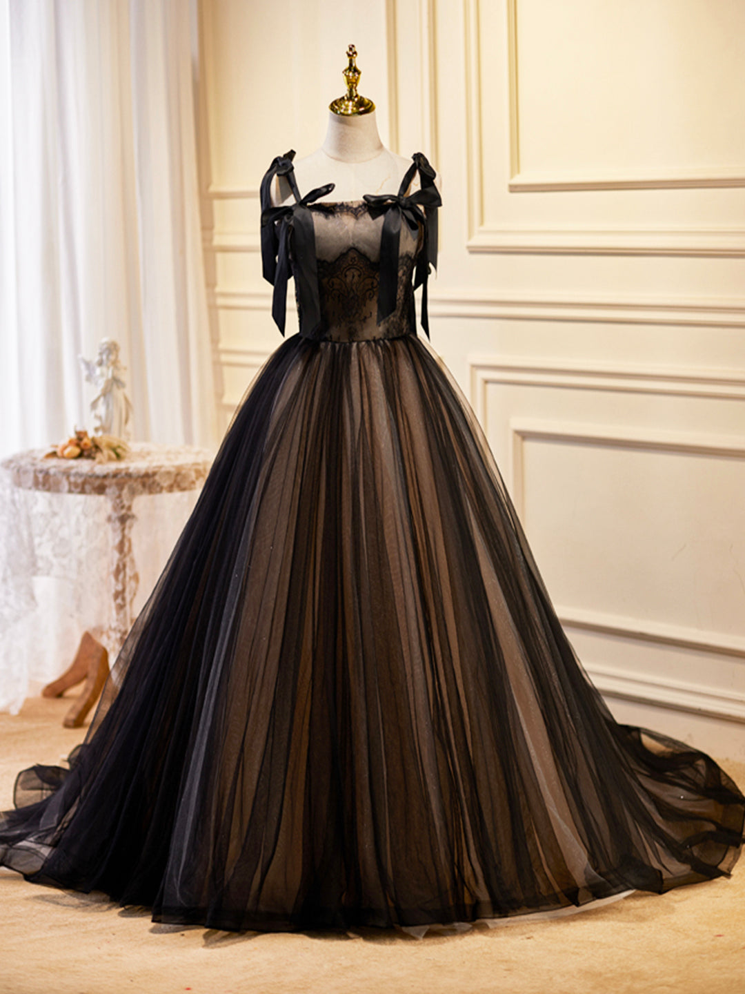 Black Tulle Lace Long Corset Prom Dress, Black Evening Party Dress Outfits, Bridesmaids Dresses Online