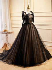 Black Tulle Lace Long Corset Prom Dress, Black Evening Party Dress Outfits, Bridesmaid Dress Shops Near Me