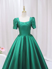 Green Satin Floor Length Corset Prom Dress, Green Short Sleeve Evening Dress outfit, Prom Dresses 2045