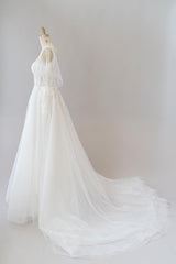 Long A-line Appliques Lace Tulle Corset Wedding Dress with Sleeves Gowns, Wedding Dress Deals
