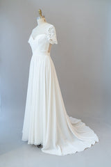 Long A-line Chiffon Backless Corset Wedding Dress with Sleeves Gowns, Wedding Dress Idea