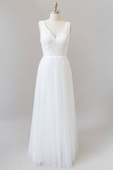 Long A-line Straps V-neck Chiffon Open Back Corset Wedding Dress outfit, Wedding Dresses Trains