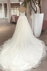 Long A-Line Sweetheart Backless Tulle Appliques Lace Corset Wedding Dress outfit, Wedding Dresses Elegant