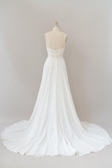 Long A-line Sweetheart Spaghetti Strap Appliques Chiffon Corset Wedding Dress outfit, Wedding Dresses A Line Lace
