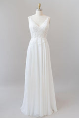 Long A-line Sweetheart Spaghetti Strap Appliques Chiffon Corset Wedding Dress outfit, Wedding Dress Classic Elegance