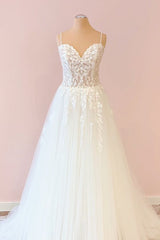 Long A-Line Sweetheart Tulle Appliques Lace Corset Wedding Dress outfit, Wedding Dress A Line