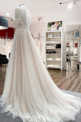 Long A-line Tulle Open Back Halter Sleeveless Lace Corset Wedding Dresses outfit, Wedding Dress Country