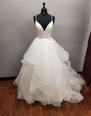 Long A-line V-neck Tulle Backless Corset Wedding Dress outfit, Wedding Dresses Boutiques