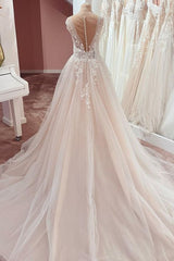 Long A-Line V-neck Wide Straps Appliques Lace Tulle Corset Wedding Dress outfit, Wedding Dresses Chic