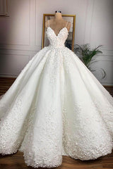 Long Corset Ball Gown Spaghetti Strap Appliques Lace Satin Corset Wedding Dress outfit, Wedding Dress Bride