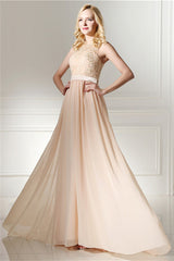 Long Chiffon Champagne Corset Prom Dresses With Lace Bodice outfit, Boho Dress