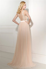 Long Chiffon Champagne Corset Prom Dresses With Lace Bodice outfit, Formal