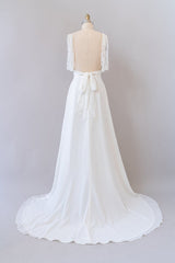 Long Empire A-line V-neck Lace Chiffon Open Back Corset Wedding Dress outfit, Wedding Dress Sales