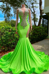 Long Mermaid Deep Sequined V-neck Stretch Satin Backless Corset Prom Dress with Appliques Gowns, Party Dress Bling