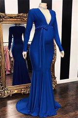 Long Mermaid Deep V-neck Pregnant Corset Formal Evening Dress with Sleeves Gowns, Party Dress Nye