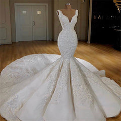 Long Mermaid V-neck Lace Corset Wedding Dress outfit, Wedding Dress Back