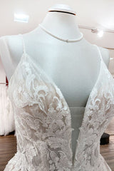 Long Princess Tulle V Neck Sequins Lace Appliques Corset Wedding Dress outfit, Wedding Dress Simpl