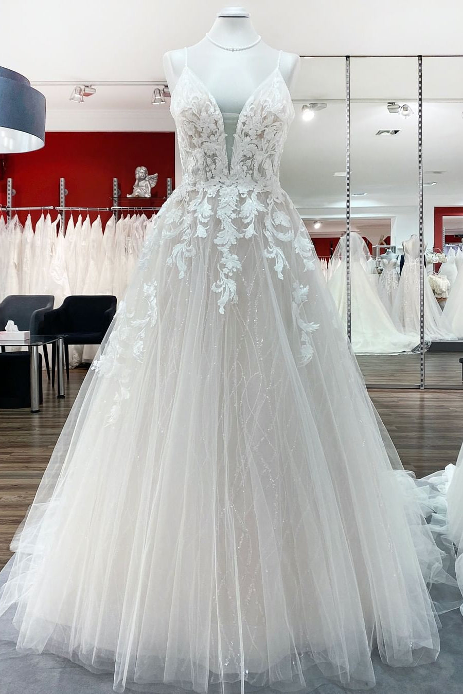 Long Princess Tulle V Neck Sequins Lace Appliques Corset Wedding Dress outfit, Wedding Dresses Shop