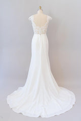 Long Sheath Illusion Lace Corset Wedding Dress with Cap Sleeve Gowns, Weddings Dresses Online