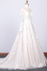 Long Sleeve Appliques Lace Tulle A-line Corset Wedding Dress outfit, Wedding Dresses Online Shop