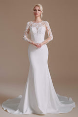 Long Sleeve Beaded French 3D Floral Lace Fishtail Elegant Bridal dresses outfit, Homecoming Dresses Unique