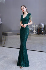 Long Sleeve V Neck Lace Corset Prom Dresses Thin Cap Sleeve Gowns, Bridesmaid Dresses Mismatched