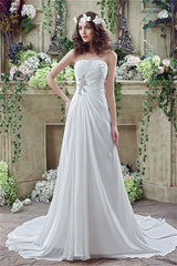 Long Sweetheart A-line White Chiffon Corset Wedding Dresses with Slit Gowns, Weddings Dress Near Me