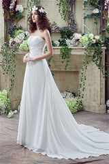 Long Sweetheart A-line White Chiffon Corset Wedding Dresses with Slit Gowns, Wedding Dress Near Me
