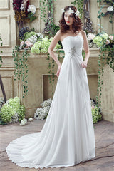 Long Sweetheart A-line White Chiffon Corset Wedding Dresses with Slit Gowns, Wedding Dress Ball Gown