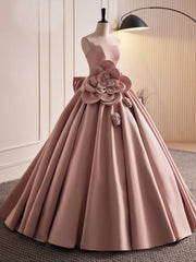 Pink Strapless Satin Long Corset Prom Dress, Beautiful A-Line Evening Dress outfit, Bridesmaids Dress Affordable