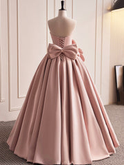 Pink Strapless Satin Long Corset Prom Dress, Beautiful A-Line Evening Dress outfit, Bridesmaids Dresses Cheap