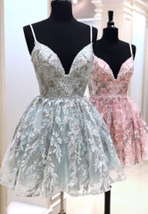 Cute V-Neck Lace Short Corset Prom Dresses, A-Line Corset Homecoming Dresses outfit, Homecoming Dress Short Tight