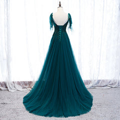 Lovely A-line Straps Tulle Teal Blue Long Evening Dress Corset Prom Dress, A-line Corset Formal Dresses outfit, Prom Dresses 2031 Black