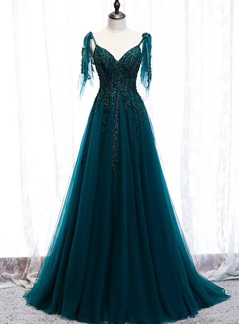 Lovely A-line Straps Tulle Teal Blue Long Evening Dress Corset Prom Dress, A-line Corset Formal Dresses outfit, Prom Dress Purple