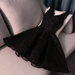 Lovely Black Lace V-neckline Short Corset Homecoming Dress, Black Party Dress Outfits, Evening Dresses Gown